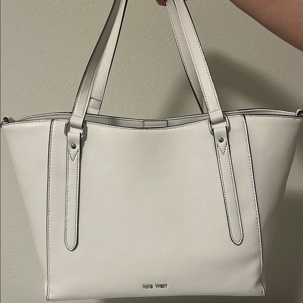 Nine West White Pebbled Leather Tote